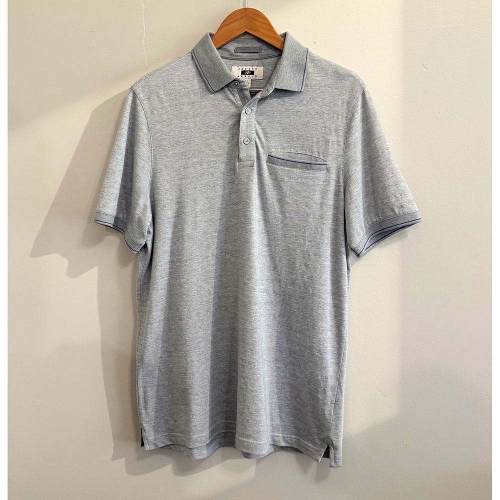 Joseph Abboud Gray Solid Short Sleeve Polo Shirt Men's M Regular Cotton Lyocell